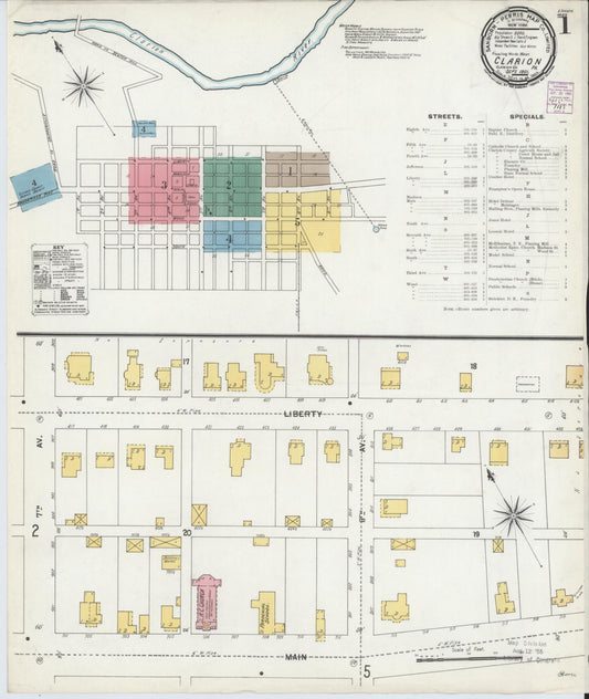 Sanborn Fire Insurance Map from Clarion, Clarion County, Pennsylvania (1901), Sheet #0001 - Historic Sanborn Fire Insurance Map Print, vintage old map wall art, antique decor, genealogy gift, Pennsylvania Pennsylvania map