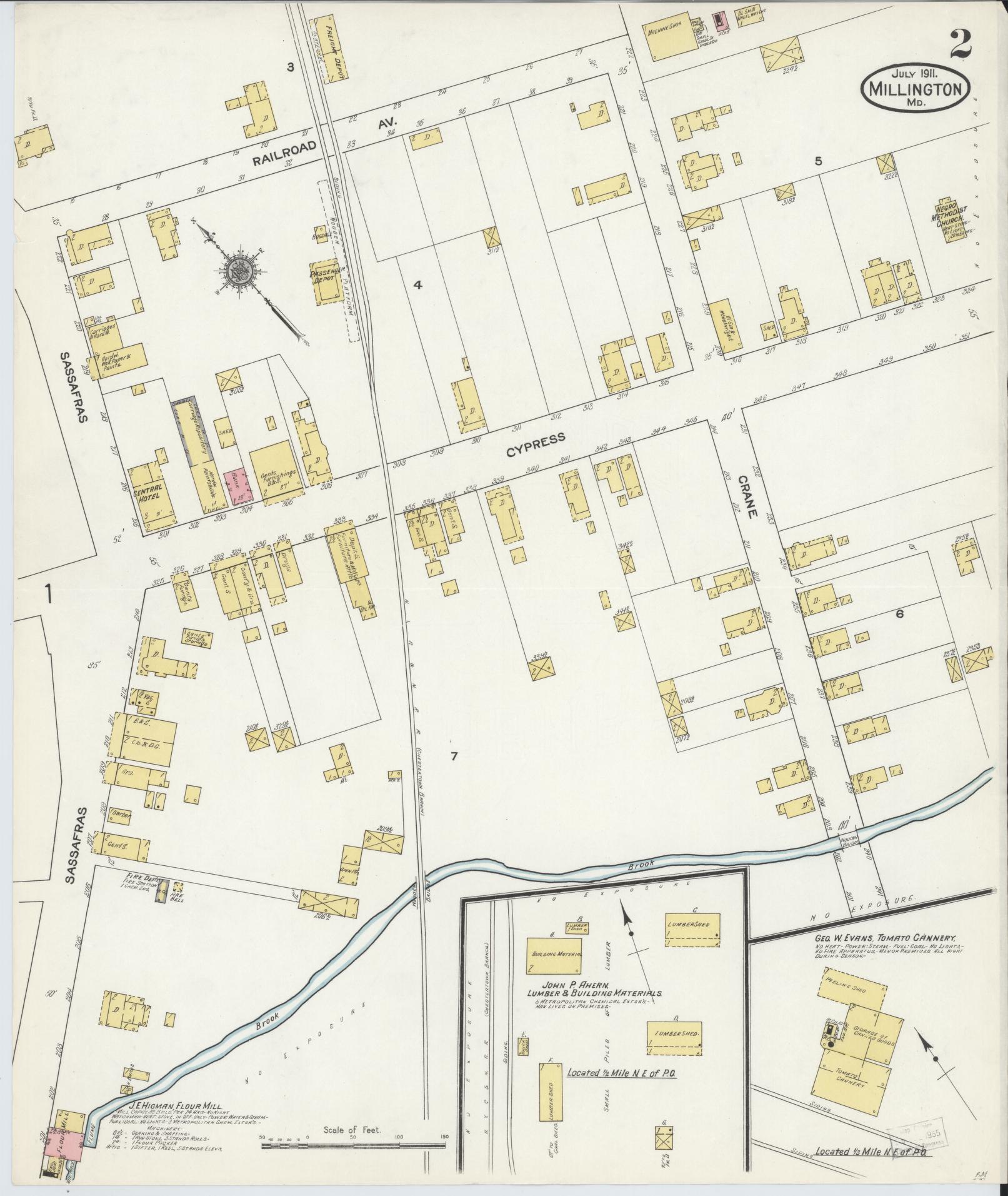 Sanborn Fire Insurance Map from Millington, Kent County, Maryland (1911), Sheet #0002 - Complete Map Set gallery image, historic Sanborn map, vintage wall art, Maryland Maryland