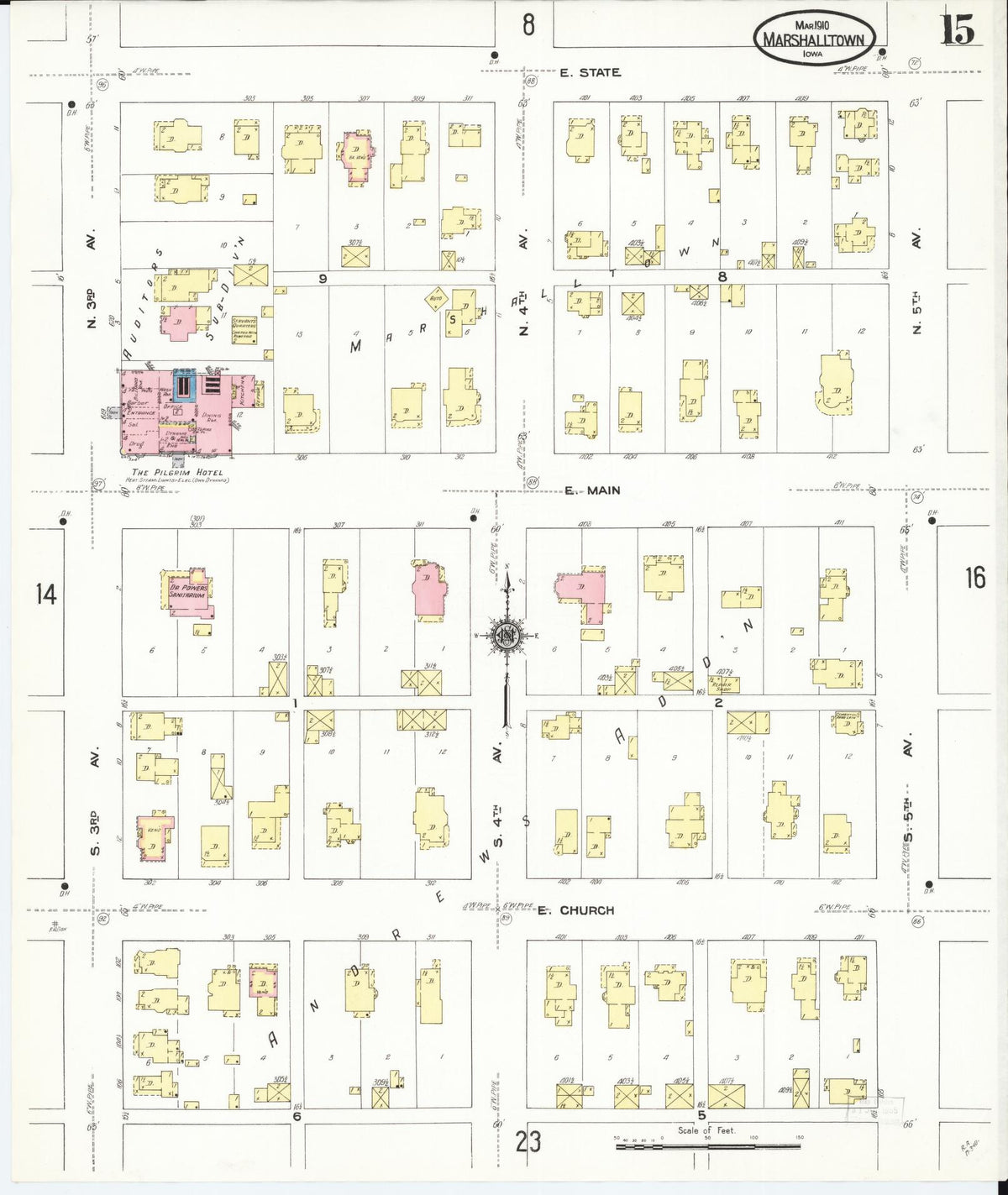 Sanborn Fire Insurance Map from Marshalltown, Marshall County, Iowa (1910), Sheet #0015 - Historic Sanborn Fire Insurance Map Print, vintage old map wall art