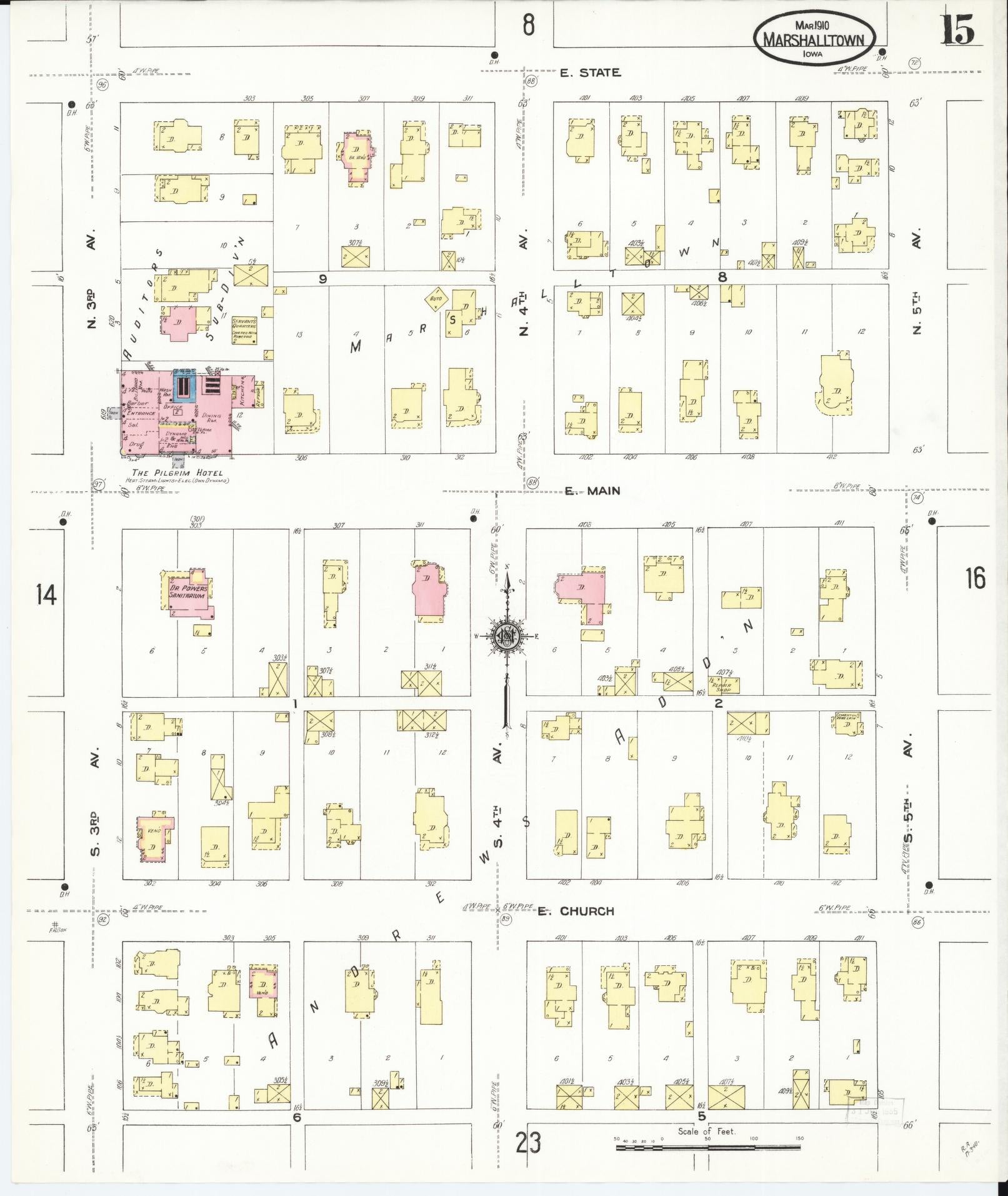 Sanborn Fire Insurance Map from Marshalltown, Marshall County, Iowa (1910), Sheet #0015 - Historic Sanborn Fire Insurance Map Print, vintage old map wall art