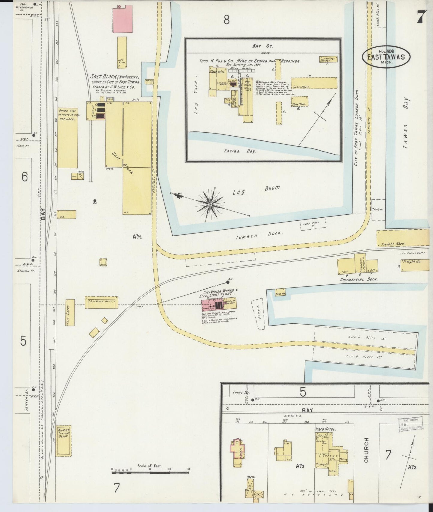 Sanborn Fire Insurance Map from Tawas City, Iosco County, Michigan (1898), Sheet #0007 - Historic Sanborn Fire Insurance Map Print, vintage old map wall art, antique decor, genealogy gift, Michigan Michigan map