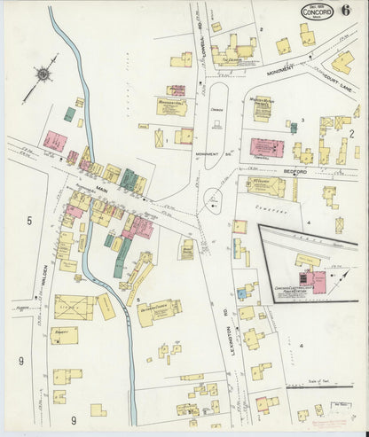 Sanborn Fire Insurance Map from Concord, Middlesex County, Massachusetts (1909), Sheet #0006 - Complete Map Set gallery image, historic Sanborn map, vintage wall art, Massachusetts Massachusetts