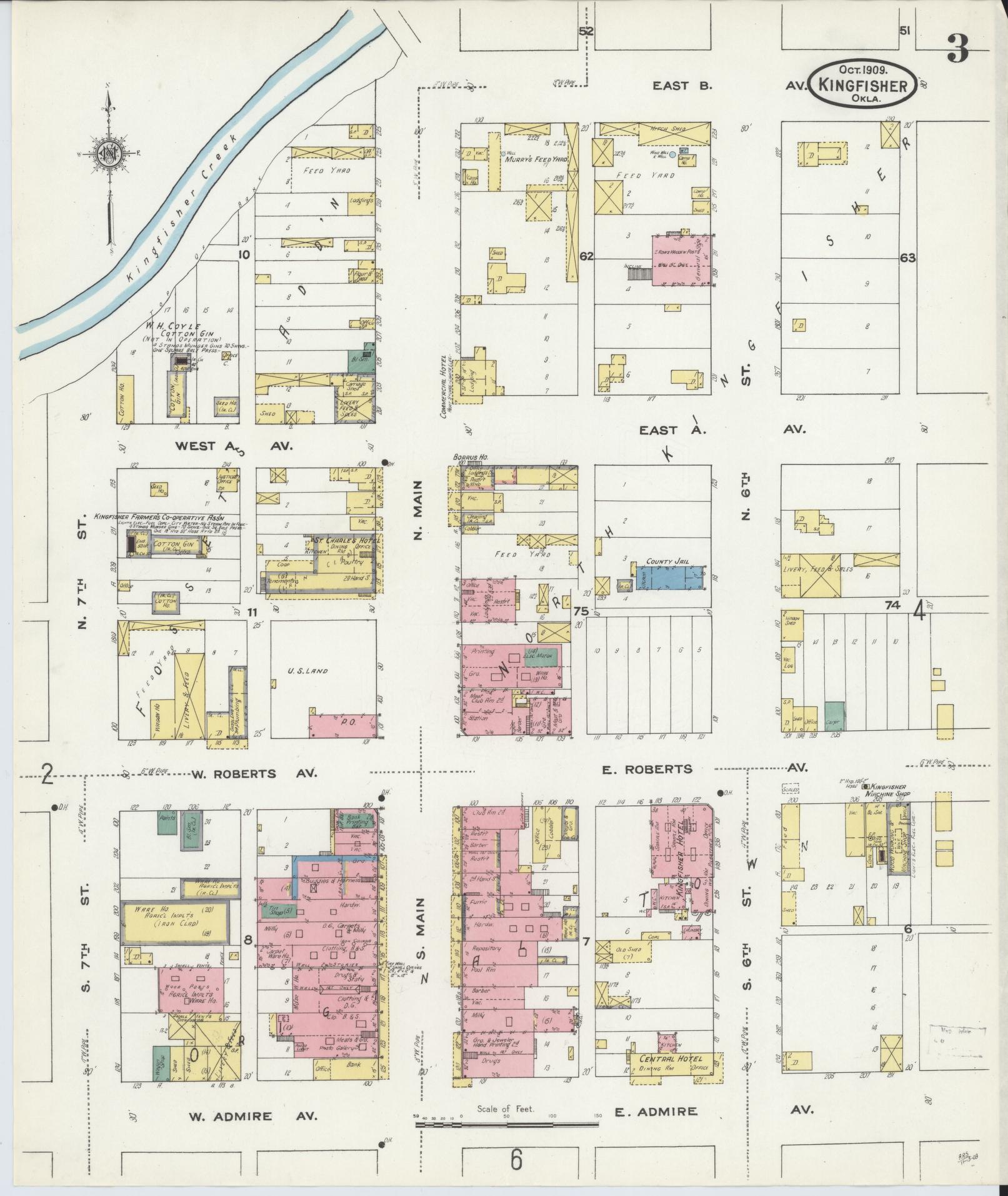 Sanborn Fire Insurance Map from Kingfisher, Kingfisher County, Oklahoma (1909), Sheet #0003 - Complete Map Set gallery image, historic Sanborn map, vintage wall art, Oklahoma Oklahoma
