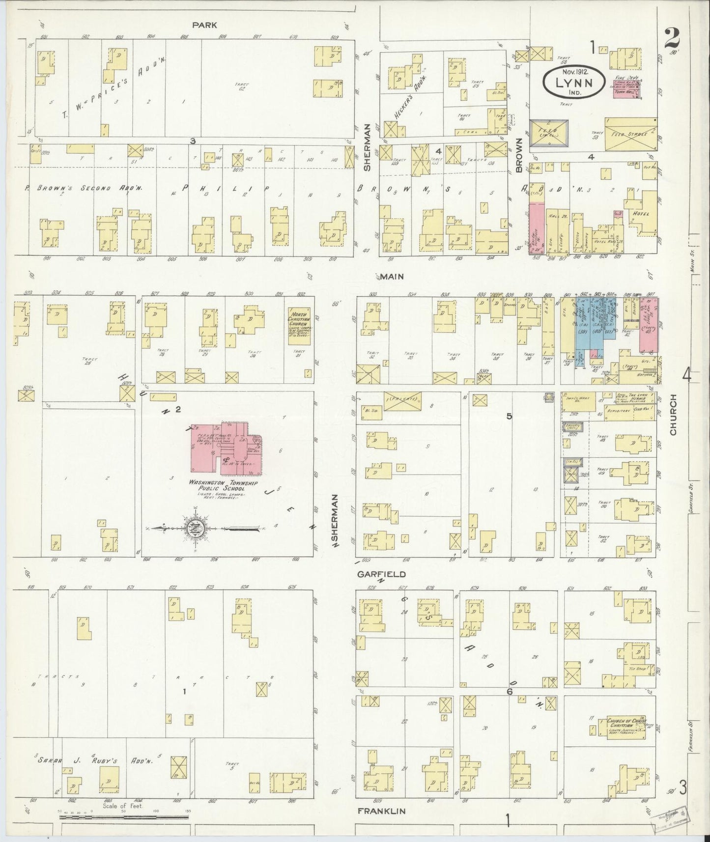 Sanborn Fire Insurance Map from Lynn, Randolph County, Indiana (1912), Sheet #0002 - Historic Sanborn Fire Insurance Map Print, vintage old map wall art, antique decor, genealogy gift, Indiana Indiana map