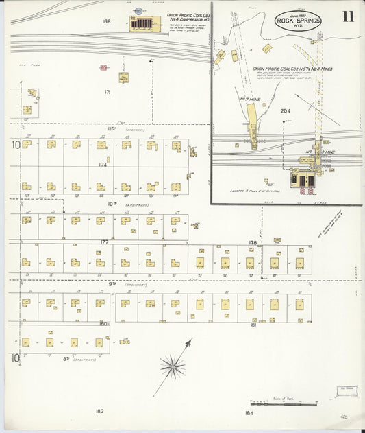 Sanborn Fire Insurance Map from Rock Springs, Sweetwater County, Wyoming (1907), Sheet #0011 - Historic Sanborn Fire Insurance Map Print, vintage old map wall art, antique decor, genealogy gift, Wyoming Wyoming map