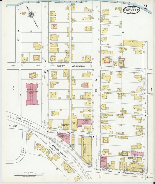 Sanborn Fire Insurance Map from Pikeville, Pike County, Kentucky (1920), Sheet #0002 - Historic Sanborn Fire Insurance Map Print, vintage old map wall art, antique decor, genealogy gift, Kentucky Kentucky map