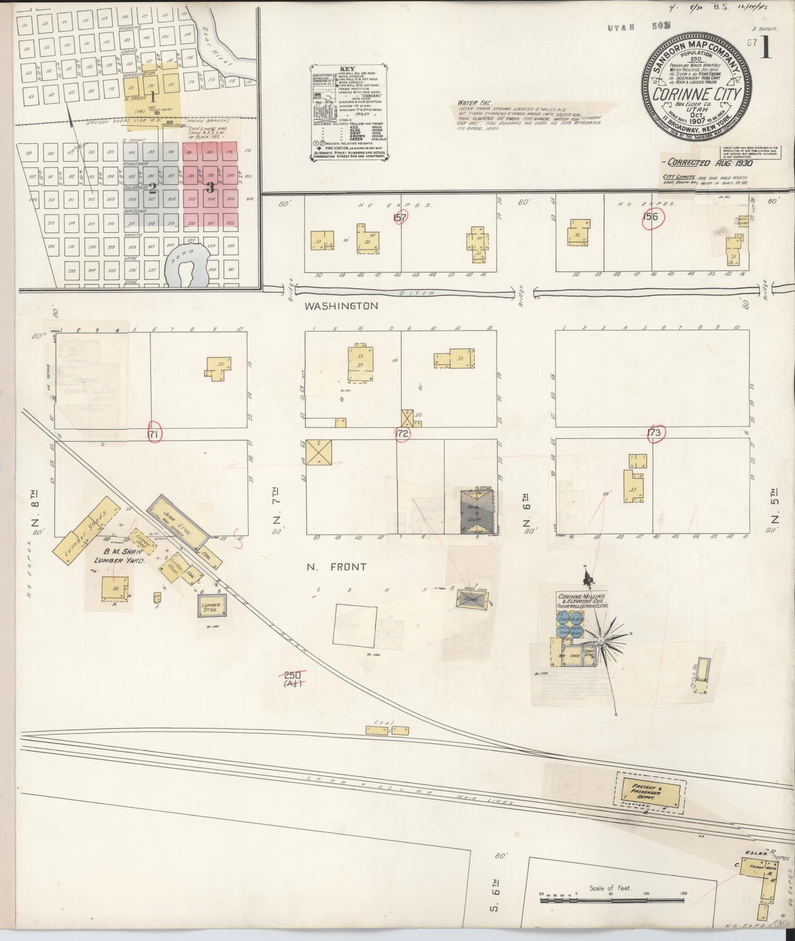 Sanborn Fire Insurance Map from Corinne, Box Elder County, Utah (1930), Sheet #0001 - Historic Sanborn Fire Insurance Map Print, vintage old map wall art, antique decor, genealogy gift, Utah Utah map