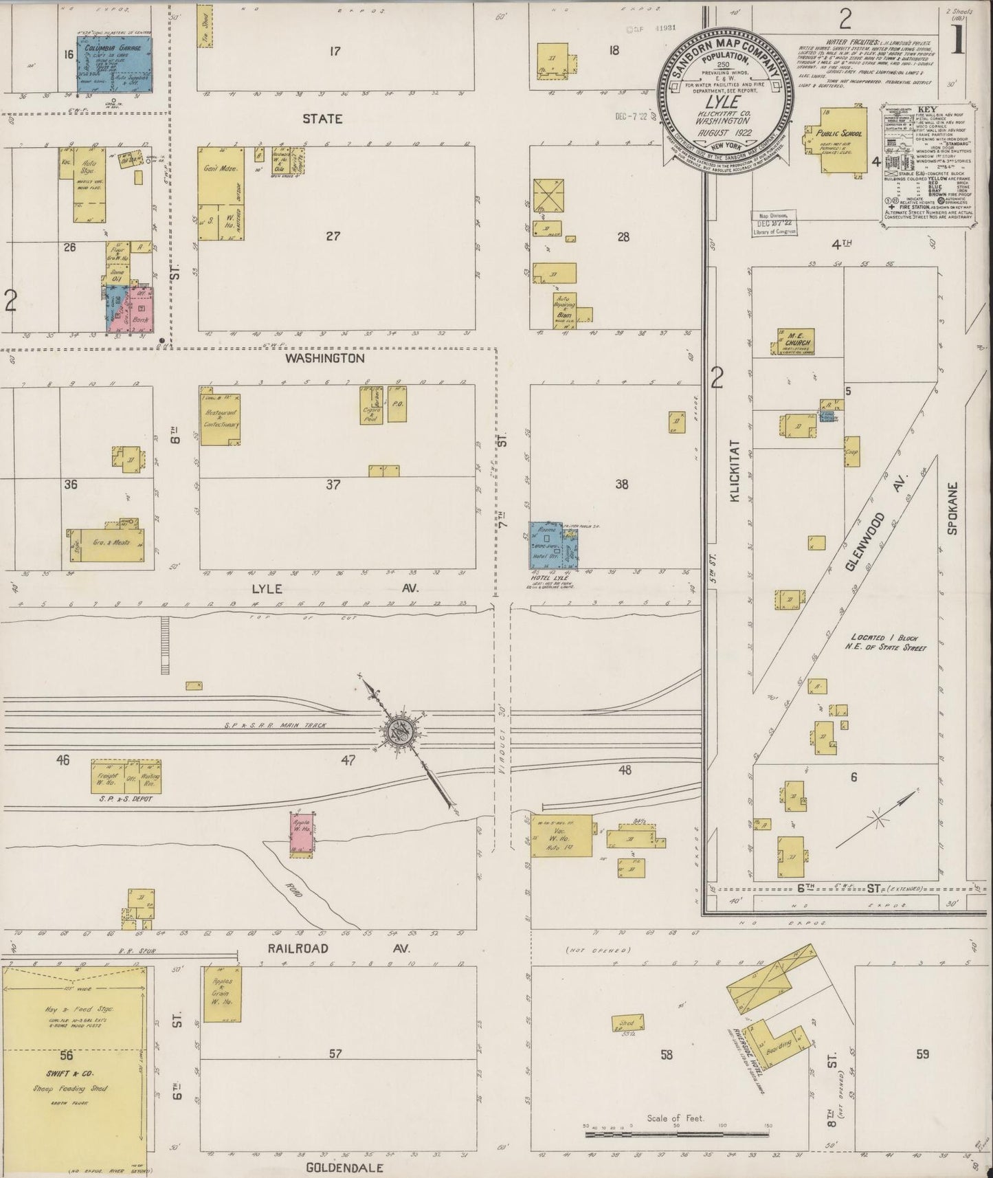 Sanborn Fire Insurance Map from Lyle, Klickitat County, Washington (1922), Sheet #0001 - Historic Sanborn Fire Insurance Map Print, vintage old map wall art, antique decor, genealogy gift, Washington Washington map