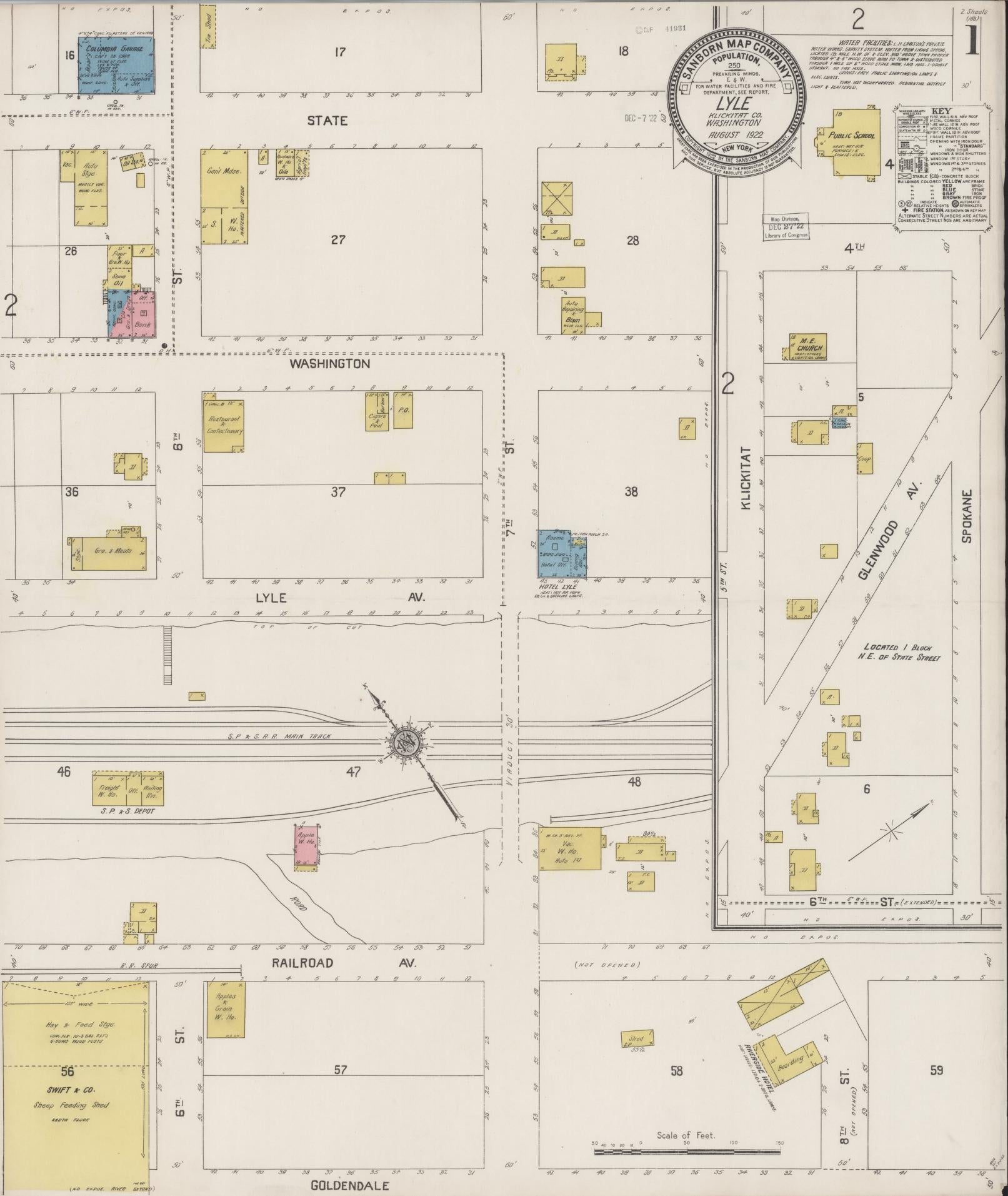 Sanborn Fire Insurance Map from Lyle, Klickitat County, Washington (1922), Sheet #0001 - Historic Sanborn Fire Insurance Map Print, vintage old map wall art, antique decor, genealogy gift, Washington Washington map