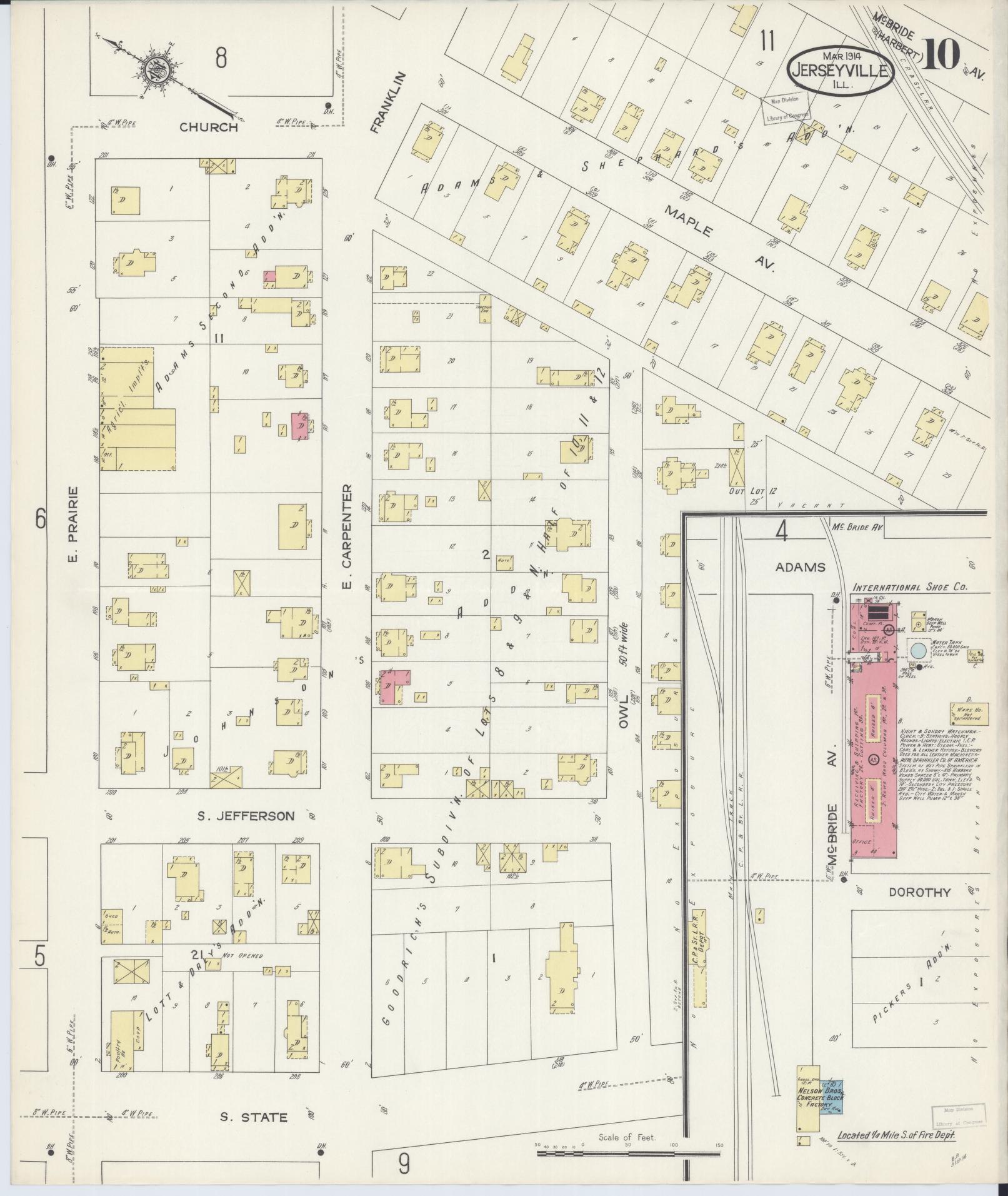 Sanborn Fire Insurance Map from Jerseyville, Jersey County, Illinois (1914), Sheet #0010 - Historic Sanborn Fire Insurance Map Print, vintage old map wall art, antique decor, genealogy gift, Illinois Illinois map