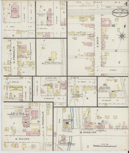 Sanborn Fire Insurance Map from Washington, Washington County, Pennsylvania (1886), Sheet #0004 - Complete Map Set gallery image, historic Sanborn map, vintage wall art, Sanborn Fire Insurance Map from Washington Washington