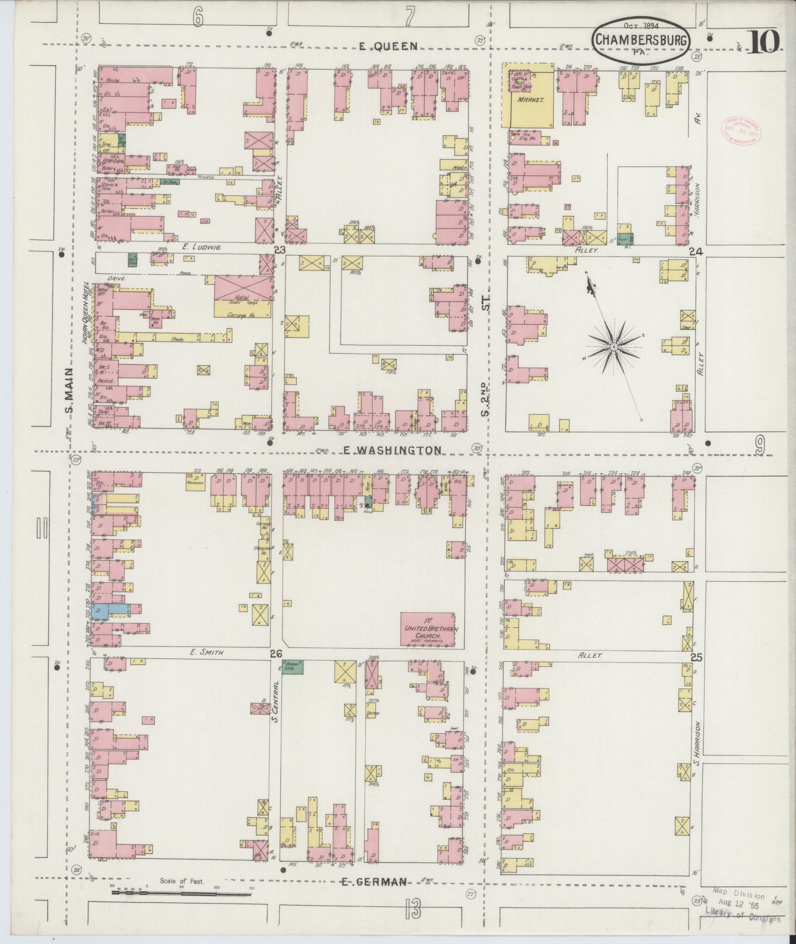 Sanborn Fire Insurance Map from Chambersburg, Franklin County, Pennsylvania (1894), Sheet #0010 - Historic Sanborn Fire Insurance Map Print, vintage old map wall art, antique decor, genealogy gift, Pennsylvania Pennsylvania map