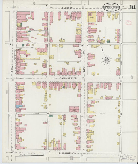 Sanborn Fire Insurance Map from Chambersburg, Franklin County, Pennsylvania (1894), Sheet #0010 - Historic Sanborn Fire Insurance Map Print, vintage old map wall art, antique decor, genealogy gift, Pennsylvania Pennsylvania map