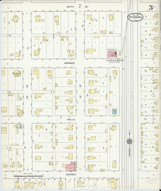 Sanborn Fire Insurance Map from Divernon, Sangamon County, Illinois (1914), Sheet #0003 - Historic Sanborn Fire Insurance Map Print, vintage old map wall art, antique decor, genealogy gift, Illinois Illinois map