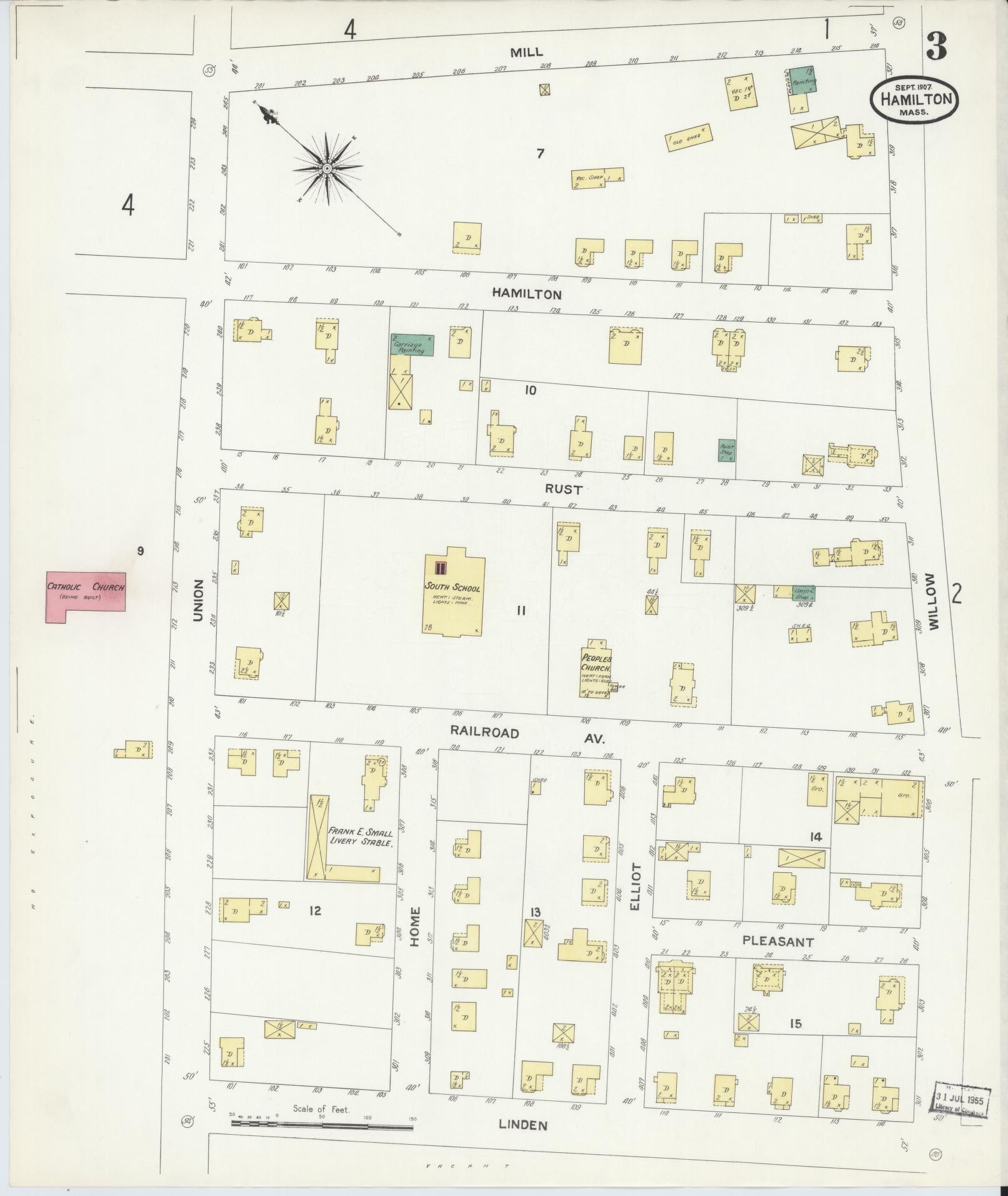 Sanborn Fire Insurance Map from Hamilton, Essex County, Massachusetts (1907), Sheet #0003 - Complete Map Set gallery image, historic Sanborn map, vintage wall art, Massachusetts Massachusetts