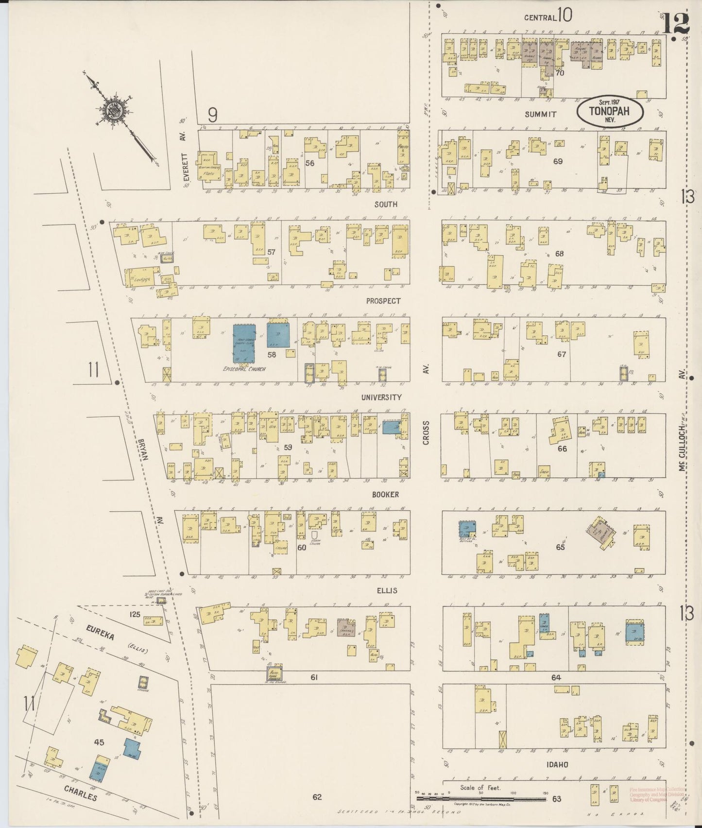 Sanborn Fire Insurance Map from Tonopah, Nye County, Nevada (1917), Sheet #0012 - Complete Map Set gallery image, historic Sanborn map, vintage wall art, Nevada Nevada