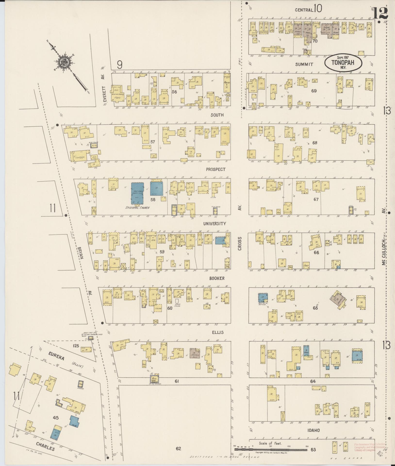 Sanborn Fire Insurance Map from Tonopah, Nye County, Nevada (1917), Sheet #0012 - Complete Map Set gallery image, historic Sanborn map, vintage wall art, Nevada Nevada