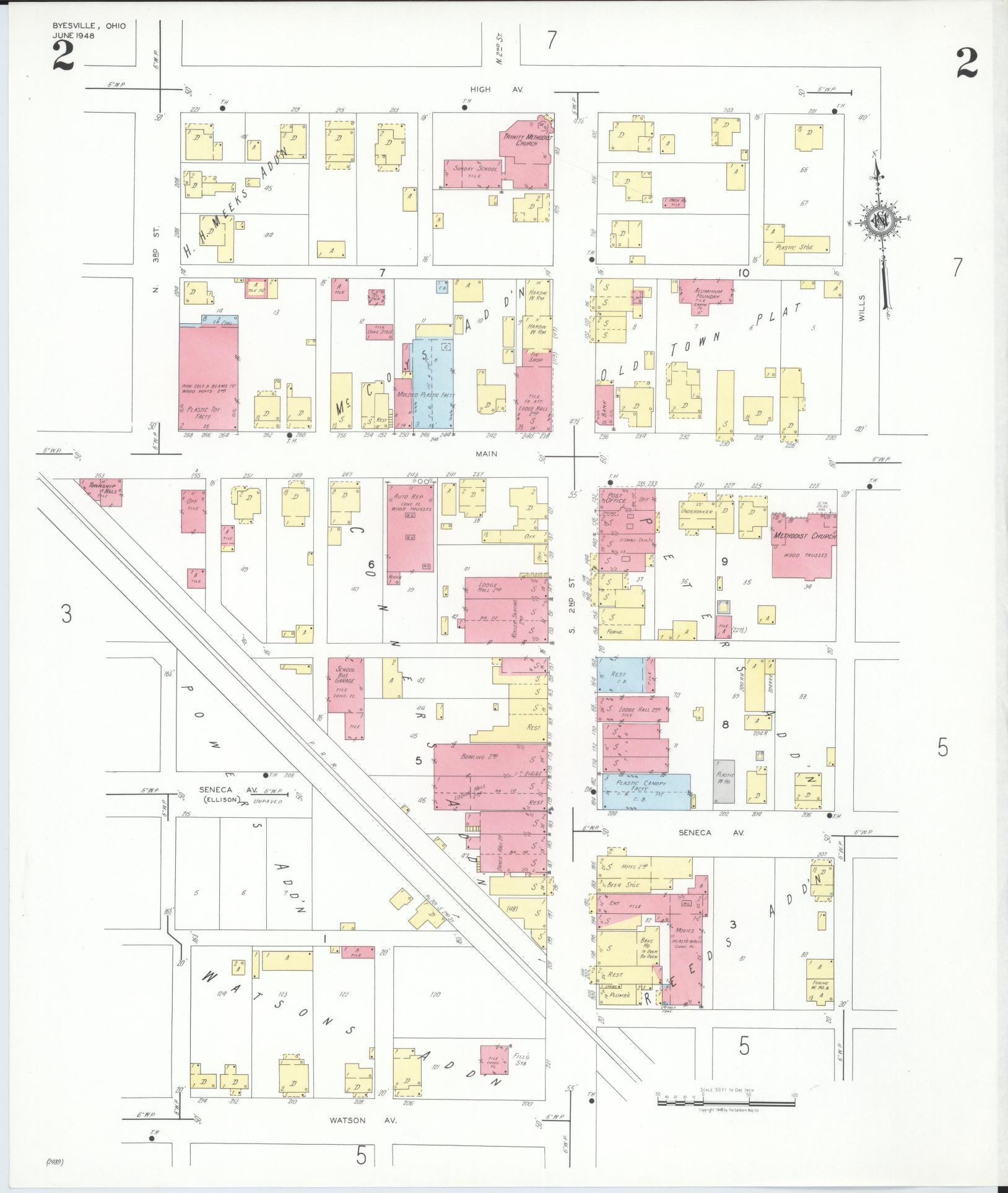 Sanborn Fire Insurance Map from Byesville, Guernsey County, Ohio (1948), Sheet #0002 - Complete Map Set gallery image, historic Sanborn map, vintage wall art, Ohio Ohio