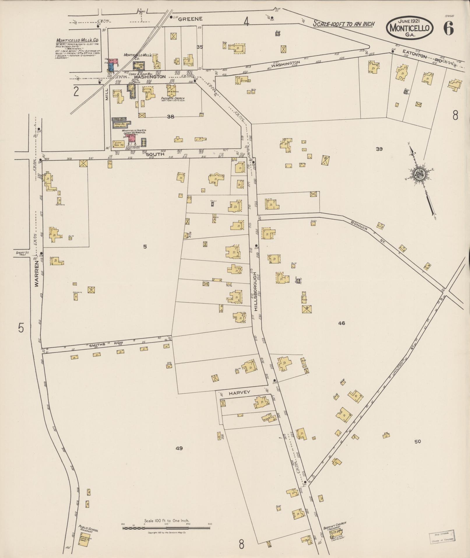 Sanborn Fire Insurance Map from Monticello, Jasper County, Georgia (1921), Sheet #0006 - Complete Map Set gallery image, historic Sanborn map, vintage wall art, Georgia Georgia