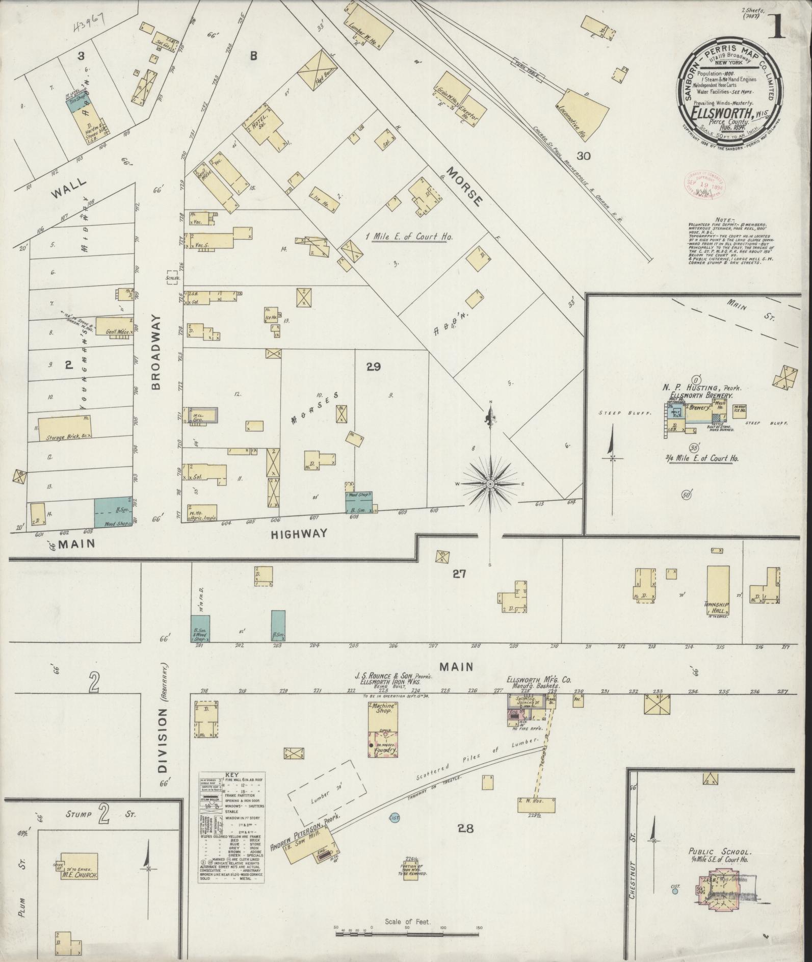 Sanborn Fire Insurance Map from Ellsworth, Pierce County, Wisconsin (1894), Sheet #0001 - Complete Map Set gallery image, historic Sanborn map, vintage wall art, Wisconsin Wisconsin