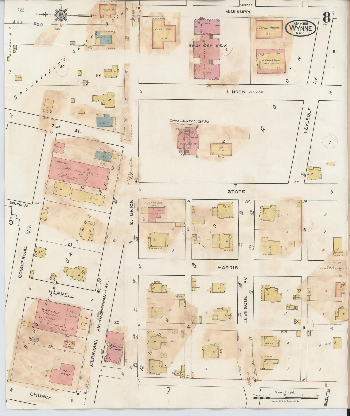 Sanborn Fire Insurance Map from Wynne, Cross County, Arkansas (1945), Sheet #0008 - Complete Map Set gallery image, historic Sanborn map, vintage wall art, Arkansas Arkansas