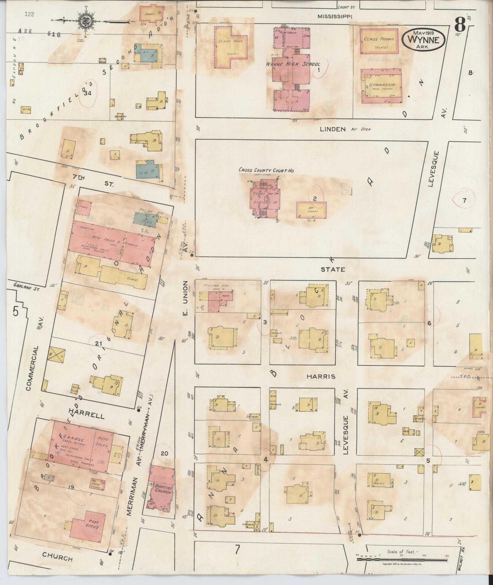 Sanborn Fire Insurance Map from Wynne, Cross County, Arkansas (1945), Sheet #0008 - Complete Map Set gallery image, historic Sanborn map, vintage wall art, Arkansas Arkansas