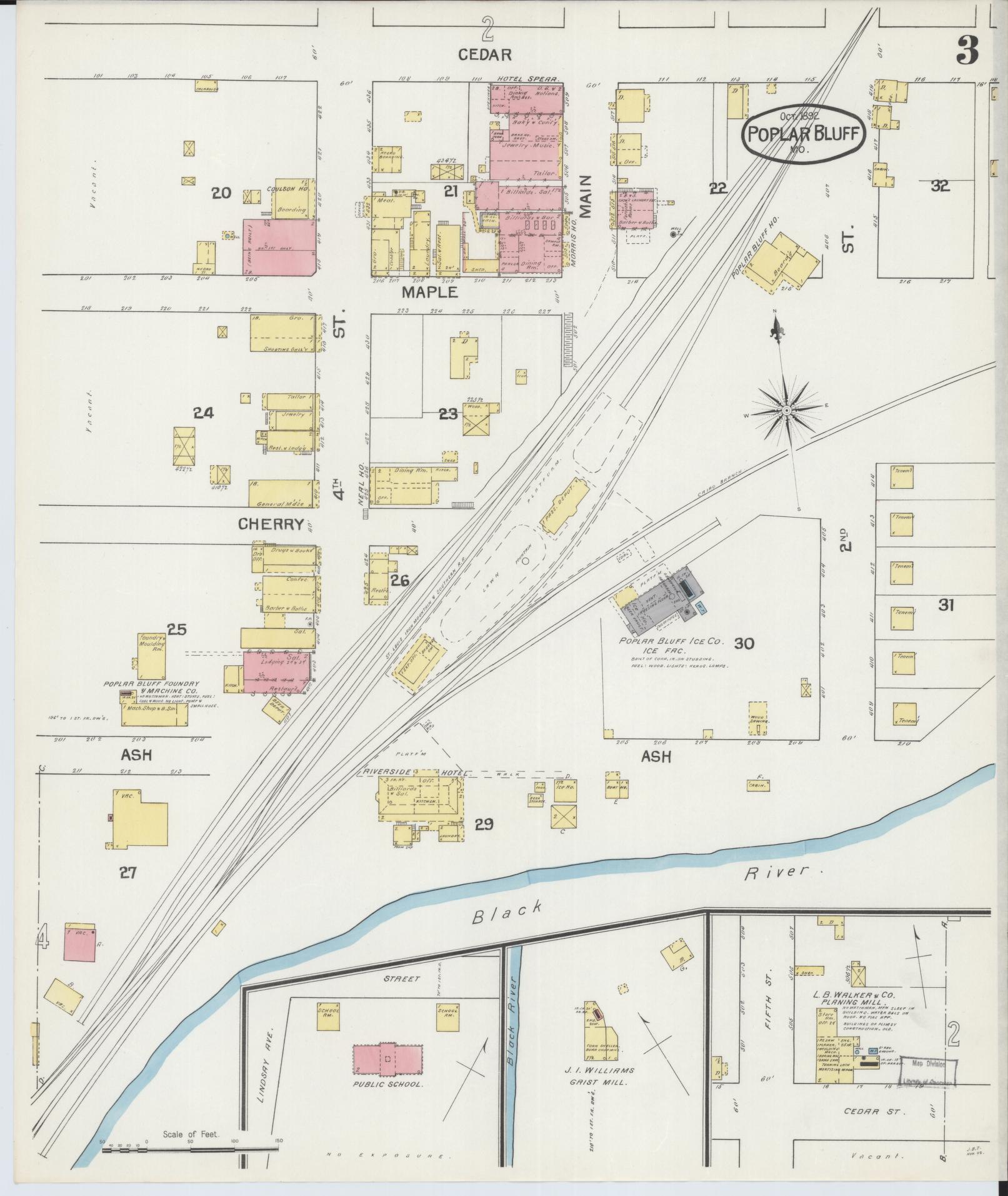 Sanborn Fire Insurance Map from Poplar Bluff, Butler County, Missouri (1892), Sheet #0003 - Historic Sanborn Fire Insurance Map Print, vintage old map wall art, antique decor, genealogy gift, Missouri Missouri map