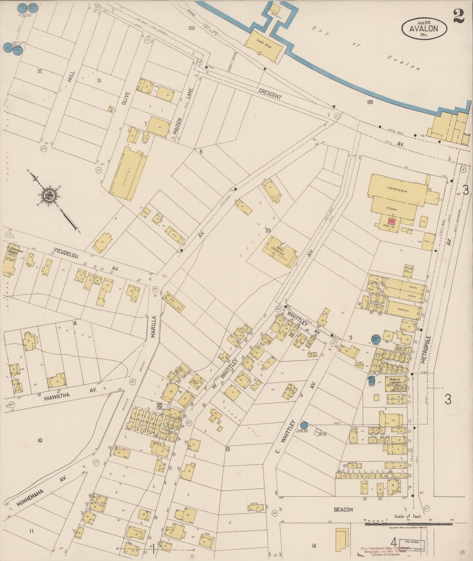 Sanborn Fire Insurance Map from Avalon, Los Angeles County, California (1919), Sheet #0002 - Historic Sanborn Fire Insurance Map Print, vintage old map wall art, antique decor, genealogy gift, California California map