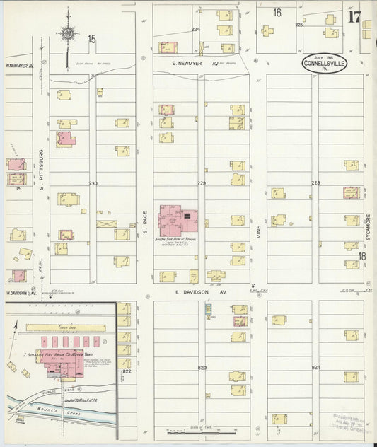 Sanborn Fire Insurance Map from Connellsville, Fayette County, Pennsylvania (1914), Sheet #0017 - Historic Sanborn Fire Insurance Map Print, vintage old map wall art, antique decor, genealogy gift, Pennsylvania Pennsylvania map