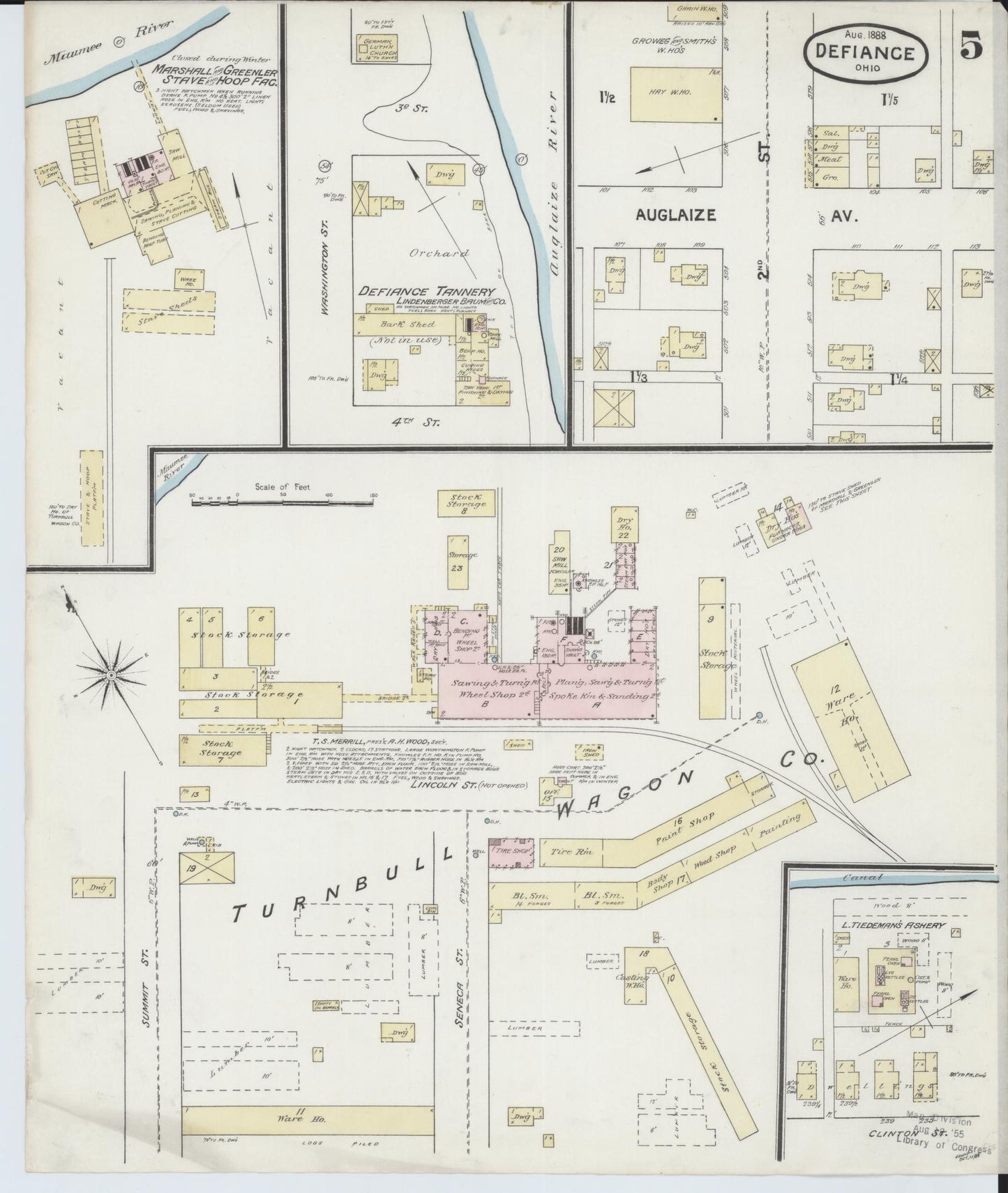 Sanborn Fire Insurance Map from Defiance, Defiance County, Ohio (1888), Sheet #0005 - Historic Sanborn Fire Insurance Map Print, vintage old map wall art, antique decor, genealogy gift, Ohio Ohio map