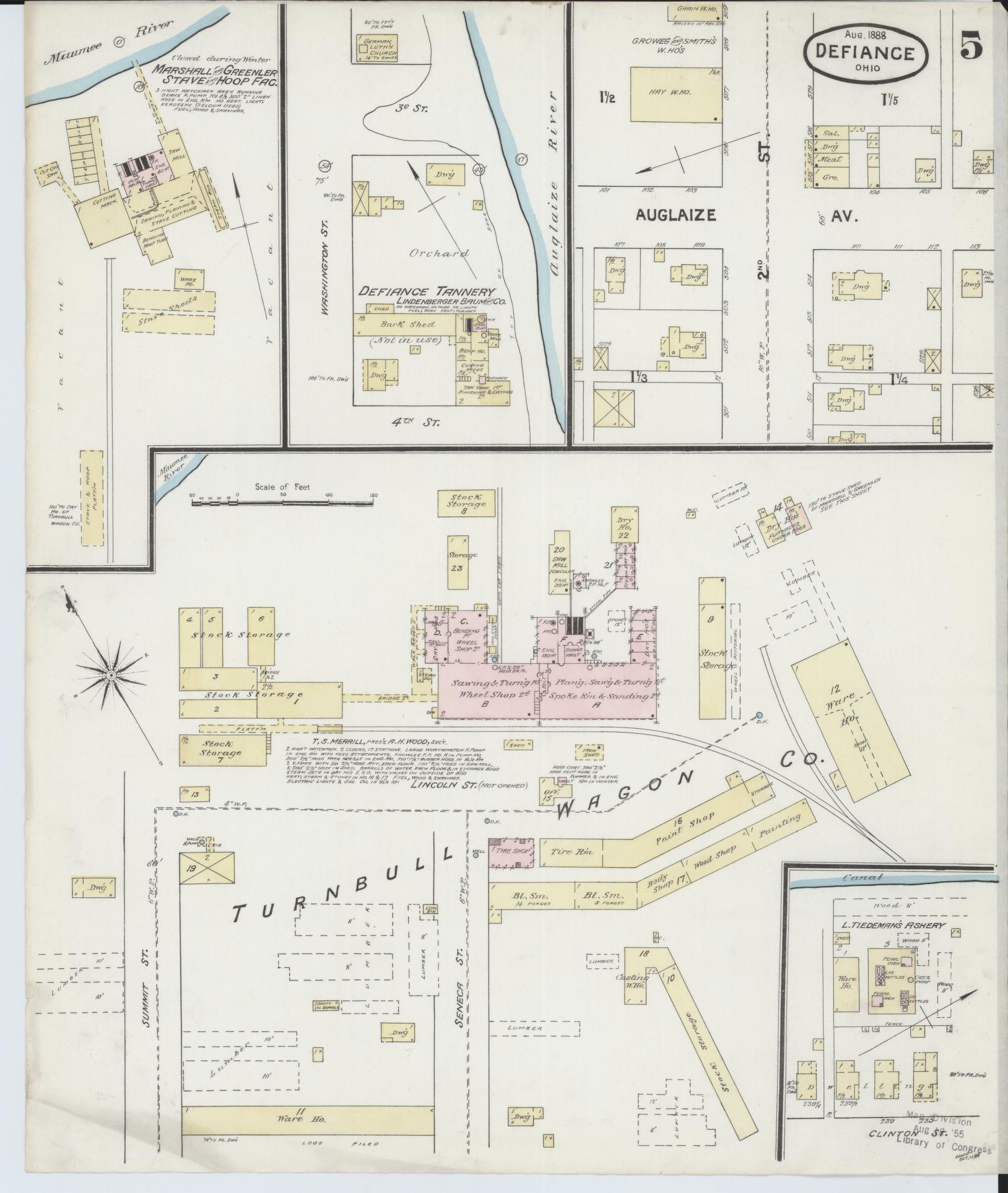 Sanborn Fire Insurance Map from Defiance, Defiance County, Ohio (1888), Sheet #0005 - Historic Sanborn Fire Insurance Map Print, vintage old map wall art, antique decor, genealogy gift, Ohio Ohio map