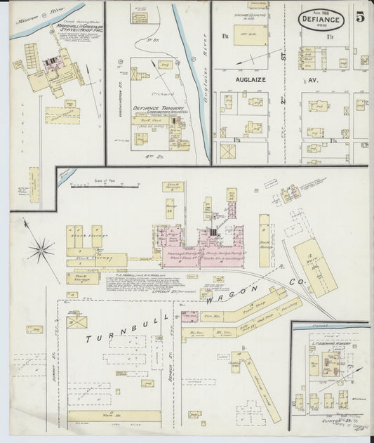 Sanborn Fire Insurance Map from Defiance, Defiance County, Ohio (1888), Sheet #0005 - Historic Sanborn Fire Insurance Map Print, vintage old map wall art, antique decor, genealogy gift, Ohio Ohio map