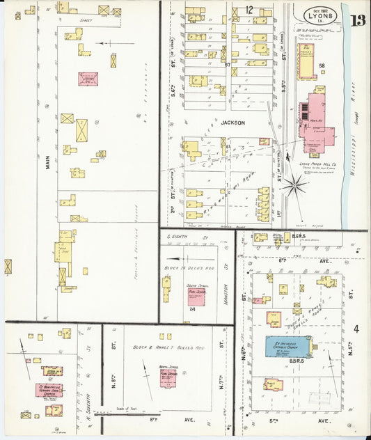 Sanborn Fire Insurance Map from Lyons, Clinton County, Iowa (1902), Sheet #0013 - Historic Sanborn Fire Insurance Map Print, vintage old map wall art
