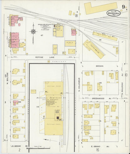Sanborn Fire Insurance Map from Marshall, Harrison County, Texas (1915), Sheet #0009 - Historic Sanborn Fire Insurance Map Print, vintage old map wall art, antique decor, genealogy gift, Texas Texas map