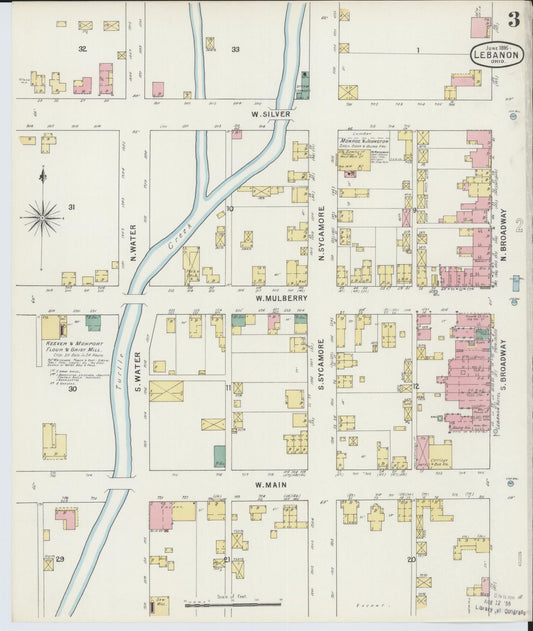 Sanborn Fire Insurance Map from Lebanon, Warren County, Ohio (1895), Sheet #0003 - Historic Sanborn Fire Insurance Map Print, vintage old map wall art, antique decor, genealogy gift, Ohio Ohio map