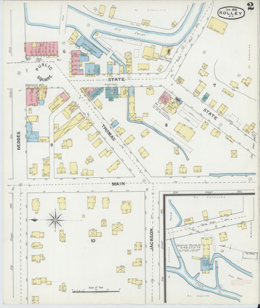 Sanborn Fire Insurance Map from Holley, Orleans County, New York (1892), Sheet #0002 - Historic Sanborn Fire Insurance Map Print, vintage old map wall art, antique decor, genealogy gift, New York New York map
