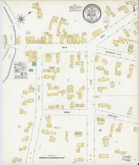 Sanborn Fire Insurance Map from Milo, Piscataquis County, Maine (1906), Sheet #0001 - Complete Map Set gallery image, historic Sanborn map, vintage wall art, Maine Maine