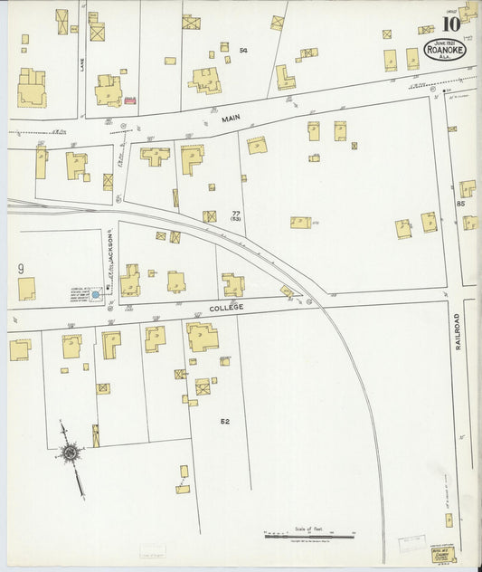 Sanborn Fire Insurance Map from Roanoke, Randolph County, Alabama (1921), Sheet #0010 - Historic Sanborn Fire Insurance Map Print, vintage old map wall art, antique decor, genealogy gift, Alabama Alabama map