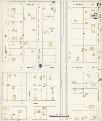 Sanborn Fire Insurance Map from Pomona, Los Angeles County, California (1911), Sheet #0019 - Complete Map Set gallery image, historic Sanborn map, vintage wall art, California California