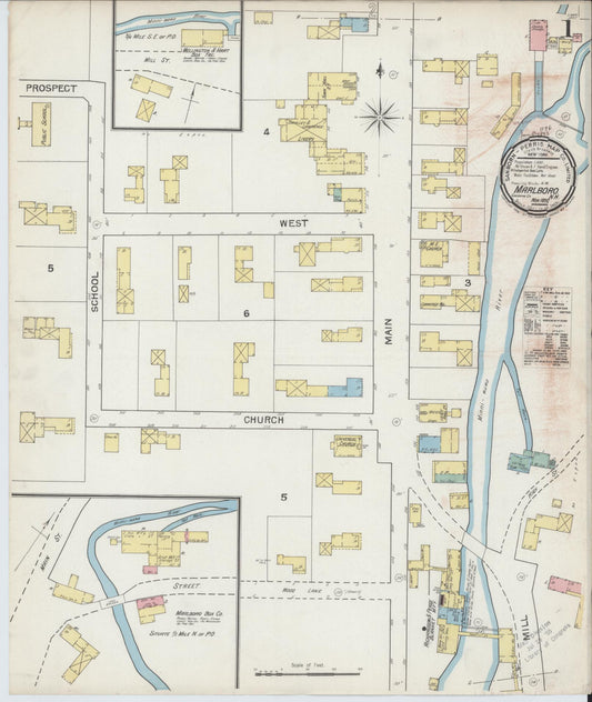 Sanborn Fire Insurance Map from Marlborough, Cheshire County, New Hampshire (1892), Sheet #0001 - Complete Map Set gallery image, historic Sanborn map, vintage wall art, New Hampshire New Hampshire