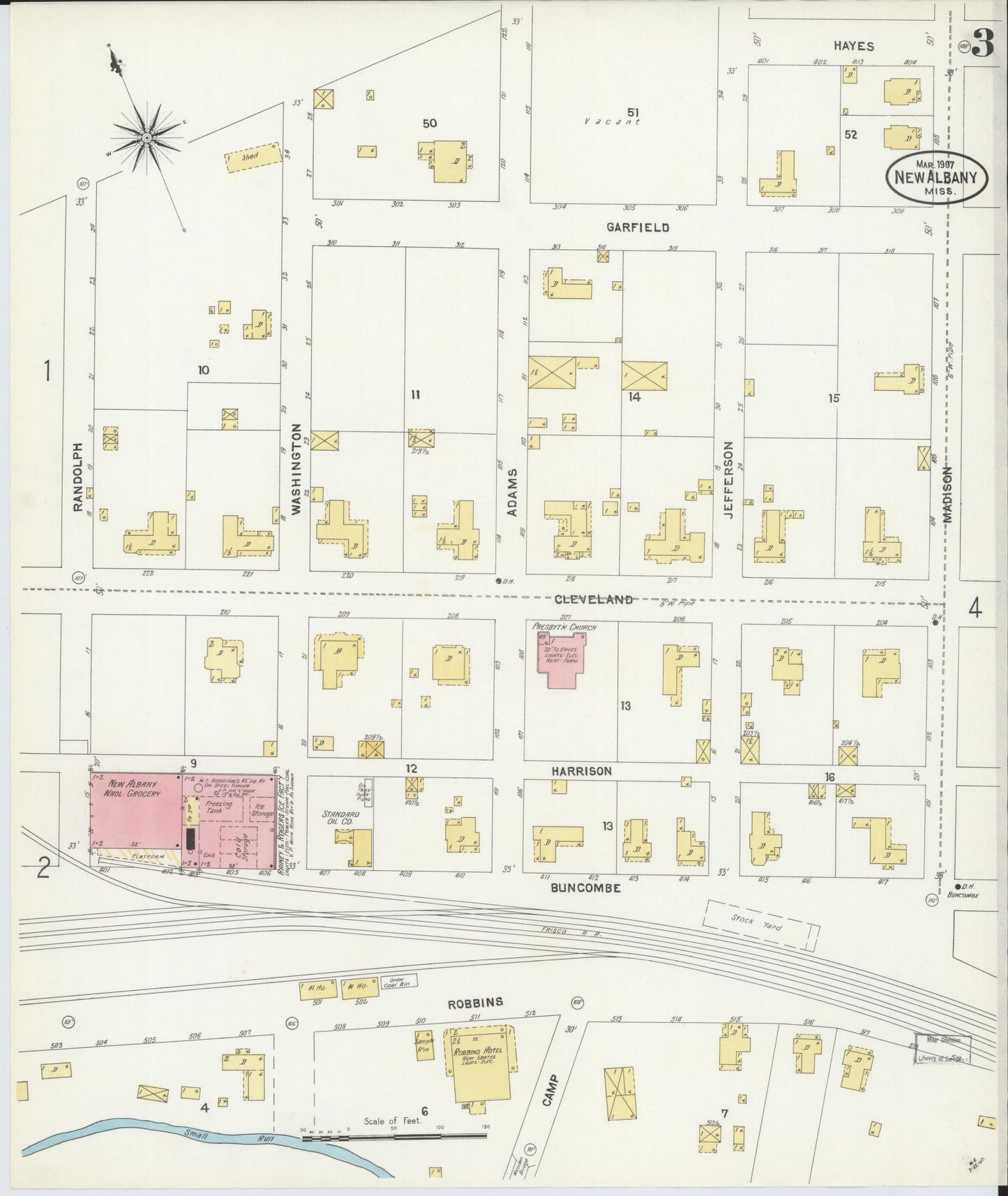 Sanborn Fire Insurance Map from New Albany, Union County, Mississippi (1907), Sheet #0003 - Complete Map Set gallery image, historic Sanborn map, vintage wall art, Mississippi Mississippi