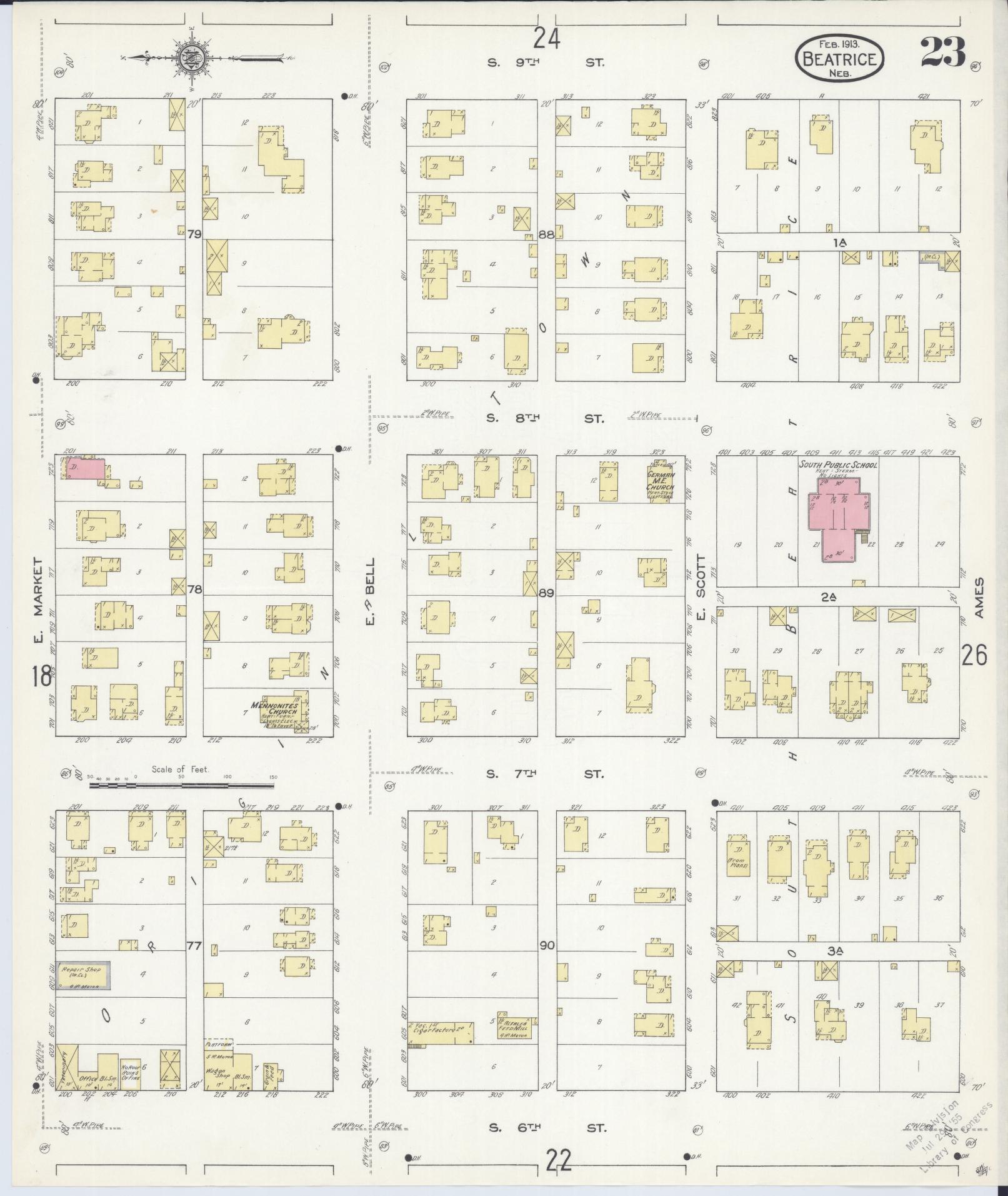 Sanborn Fire Insurance Map from Beatrice, Gage County, Nebraska (1913), Sheet #0023 - Complete Map Set gallery image, historic Sanborn map, vintage wall art, Nebraska Nebraska