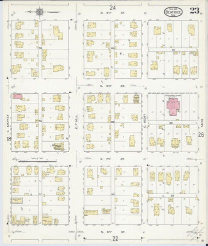 Sanborn Fire Insurance Map from Beatrice, Gage County, Nebraska (1913), Sheet #0023 - Complete Map Set gallery image, historic Sanborn map, vintage wall art, Nebraska Nebraska