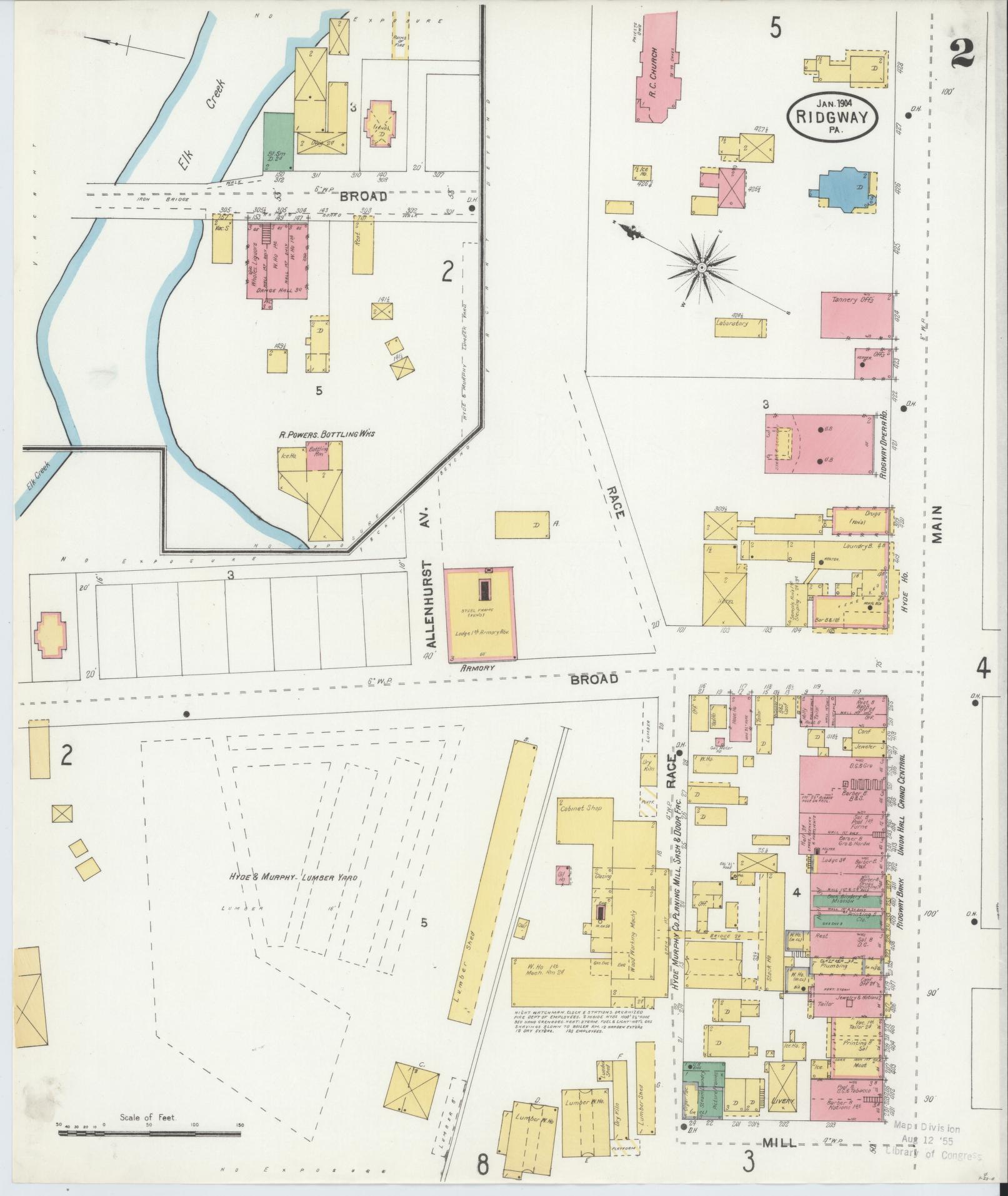 Sanborn Fire Insurance Map from Ridgway, Elk County, Pennsylvania (1904), Sheet #0002 - Historic Sanborn Fire Insurance Map Print, vintage old map wall art, antique decor, genealogy gift, Pennsylvania Pennsylvania map