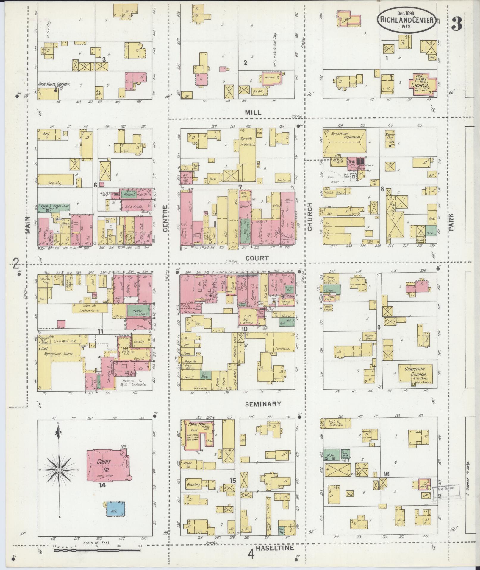 Sanborn Fire Insurance Map from Richland Center, Richland County, Wisconsin (1899), Sheet #0003 - Historic Sanborn Fire Insurance Map Print, vintage old map wall art, antique decor, genealogy gift, Wisconsin Wisconsin map
