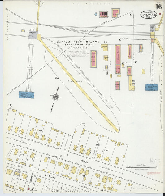 Sanborn Fire Insurance Map from Ironwood, Gogebic County, Michigan (1921), Sheet #0016 - Historic Sanborn Fire Insurance Map Print, vintage old map wall art, antique decor, genealogy gift, Michigan Michigan map