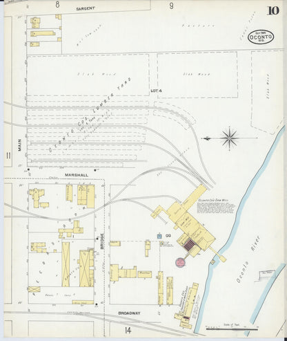 Sanborn Fire Insurance Map from Oconto, Oconto County, Wisconsin (1904), Sheet #0010 - Historic Sanborn Fire Insurance Map Print, vintage old map wall art, antique decor, genealogy gift, Wisconsin Wisconsin map