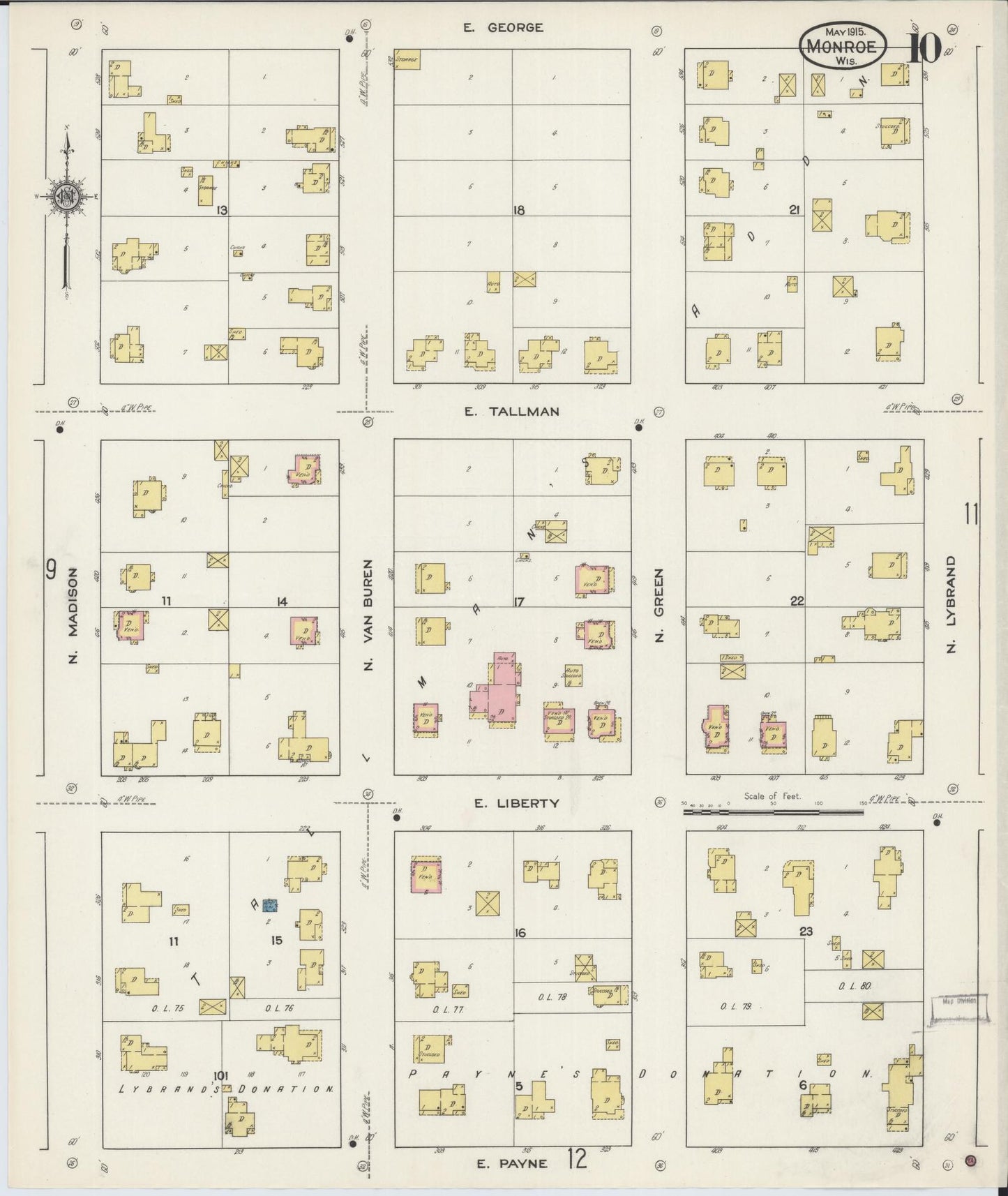 Sanborn Fire Insurance Map from Monroe, Green County, Wisconsin (1915), Sheet #0010 - Complete Map Set gallery image, historic Sanborn map, vintage wall art, Wisconsin Wisconsin