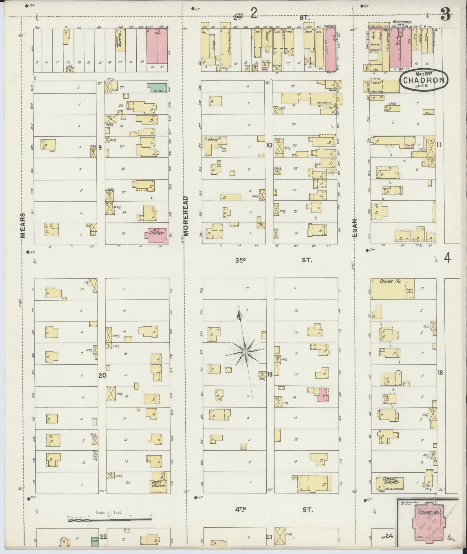 Sanborn Fire Insurance Map from Chadron, Dawes County, Nebraska (1897), Sheet #0003 - Historic Sanborn Fire Insurance Map Print, vintage old map wall art, antique decor, genealogy gift, Nebraska Nebraska map