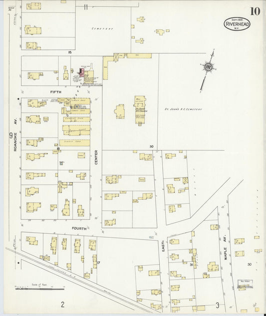 Sanborn Fire Insurance Map from Riverhead, Suffolk County, New York (1909), Sheet #0010 - Historic Sanborn Fire Insurance Map Print, vintage old map wall art, antique decor, genealogy gift, New York New York map